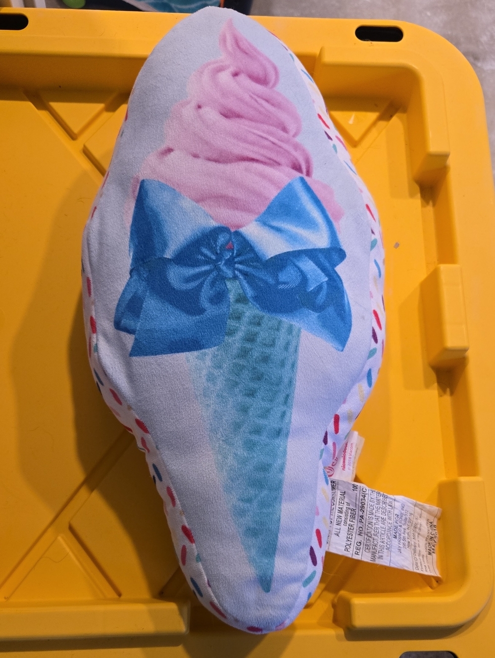 Ice Cream Cone Plush Pillow with Blue Bow - Pink & Blue